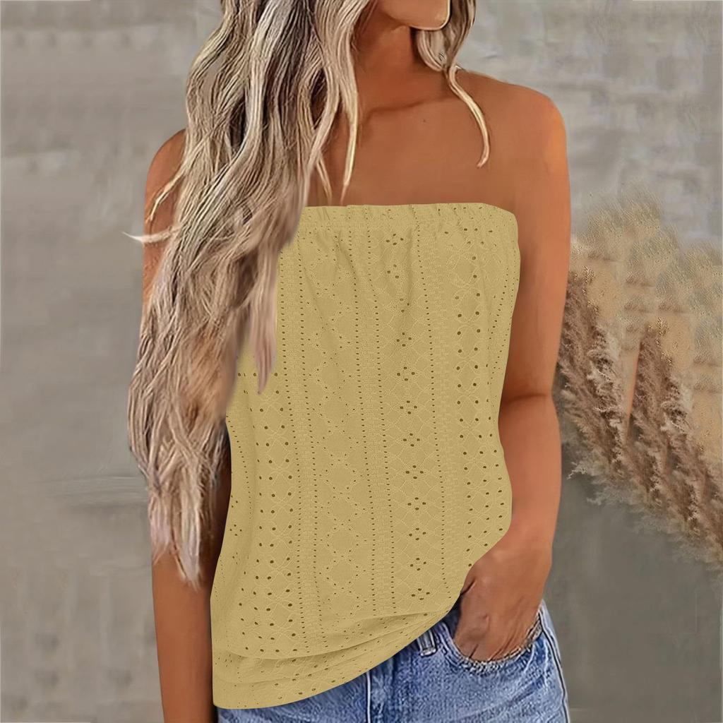 Women's Fashion Strapless Vest Casual Summer Loose Solid Color Hollow Out Tops