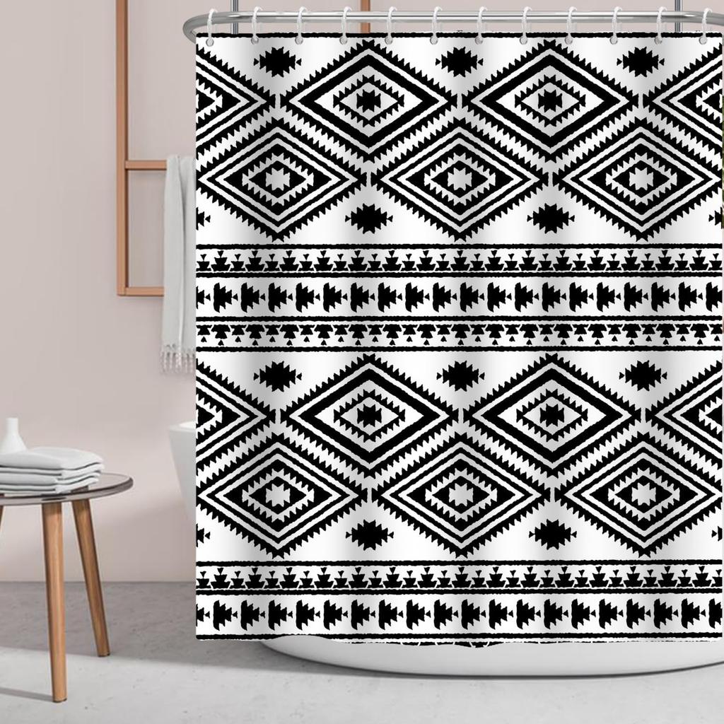 Schwarz Weiß Duschvorhang Southwest Boho Tribal Stoff Duschvorhänge Navajo Ethnisch Westlich Geometrisch Badezimmervorhang Badezimmer