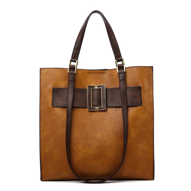 European and American Retro Women's Handbag 2024 Summer New Contrasting Color Vertical Square Tote Bag PU High End Commuter Office Worker Shoulder Bag