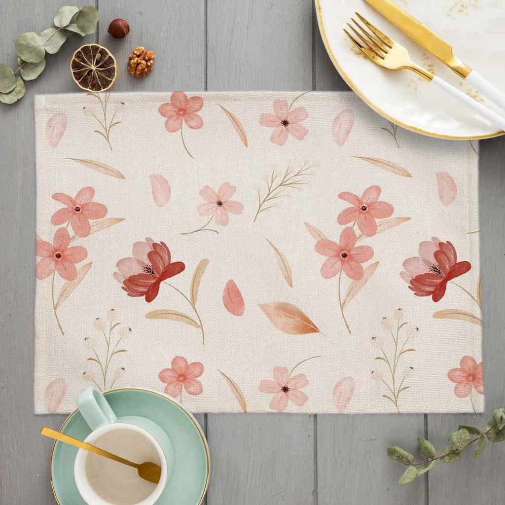 Bohemian Floral Pattern Placemat Kitchen Decor Cotton Linen Boho Dining Table Mats Coaster Pad Bowl Coffee Cup Mat 40X30cm