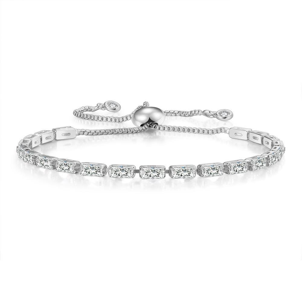 Popular Color Rectangle Zircon Adjustable Bracelet Full Diamond Birthstone Tennis Chain Jewelry
