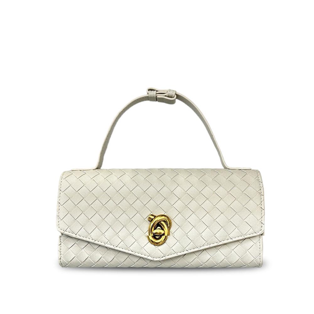 Cross-border woven baguette bag, niche leather women's bag, fashionable versatile horizontal version lock, portable shoulder messenger envelope bag