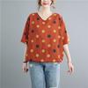 Summer Printed Short-sleeved T-shirt V-neck Cotton and Linen Loose Large-size Women's Top T-shirt Cotton and Linen Shirt