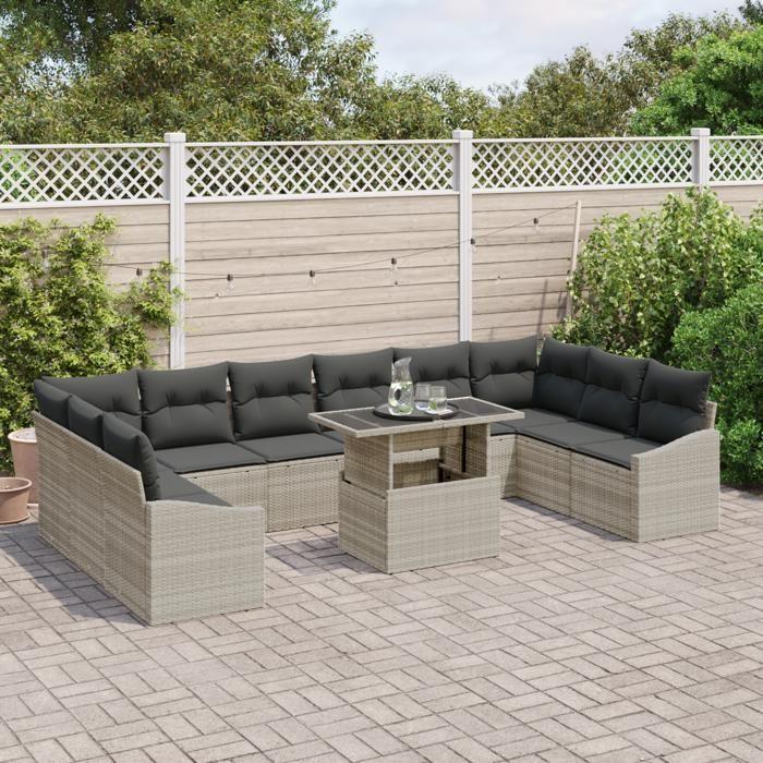 VidaXL Ensemble de canapés de jardin 11 pièces avec coussins en poly rattan gris clair 3349078