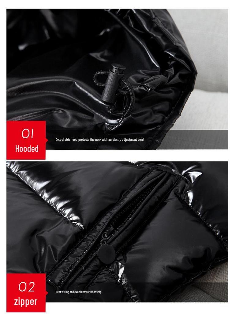 Herren Winter 2021 Glänzende Kapuzen-Daunenjacke - Kurzer, Dicker und Warmer Mode-Mantel