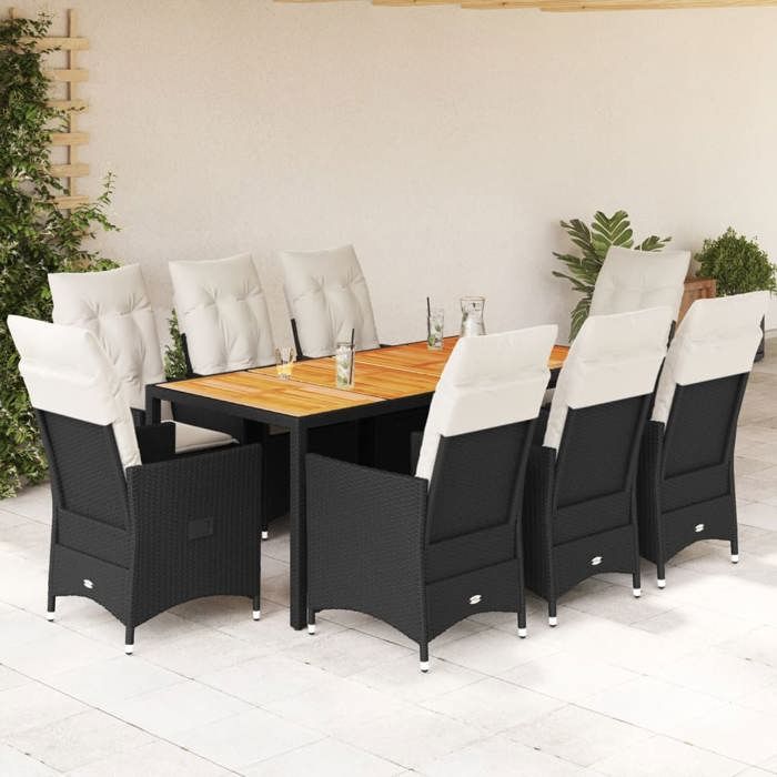 VidaXL 9-piece Garden Dining Set Cushions Black Wicker, Outdoor Dining Set, Furniture of 3276686
