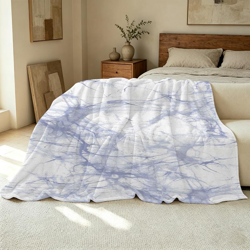 Printed Flannel Blanket - Soft Warm Marble Pattern, Cozy for Home Couch Dorm, Christmas Halloween