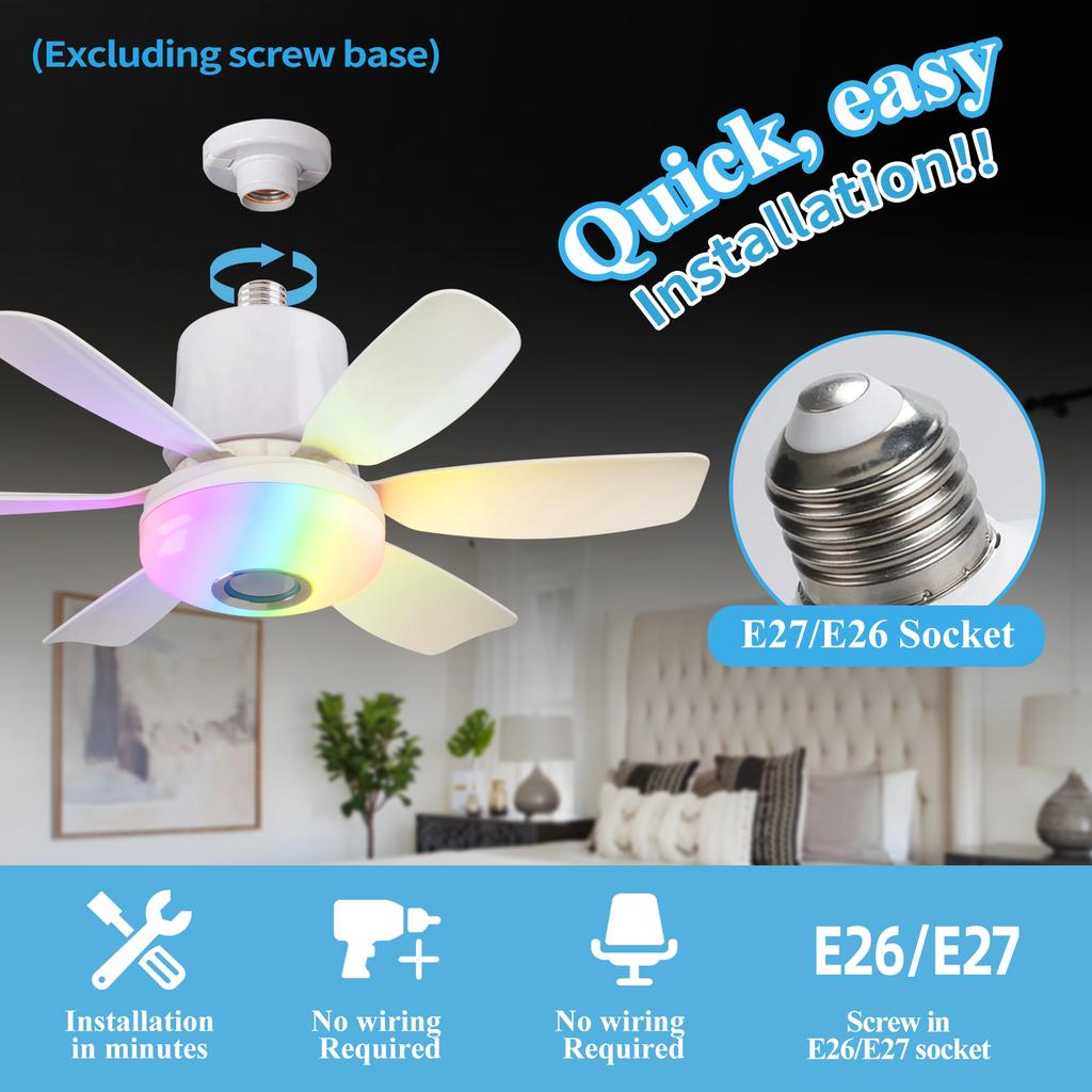 Smart Rgb Rainbow Music Rhythm Speaker Led Ceiling Fan with Dimmable Light  Remote Control 3 Speeds Timer