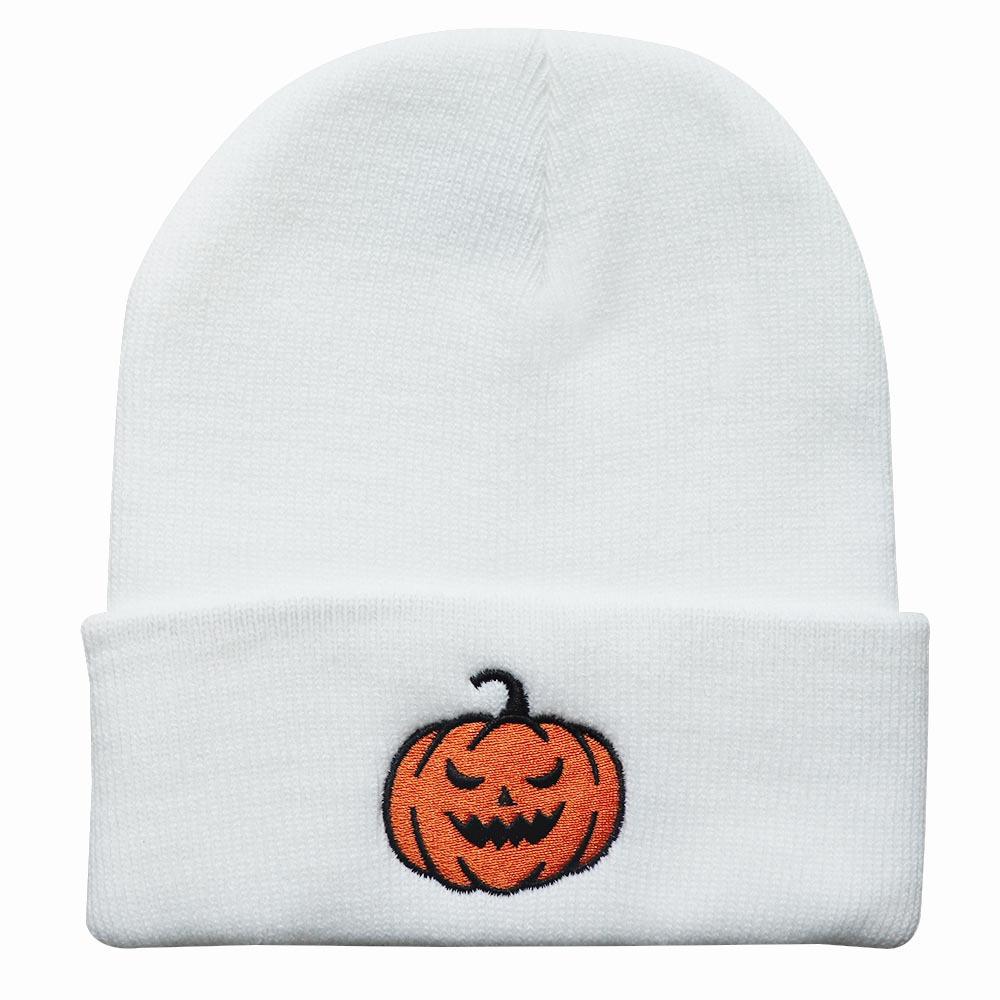 New autumn and winter Halloween pumpkin little devil embroidered knitted hat for men and women, warm beanie hat for students