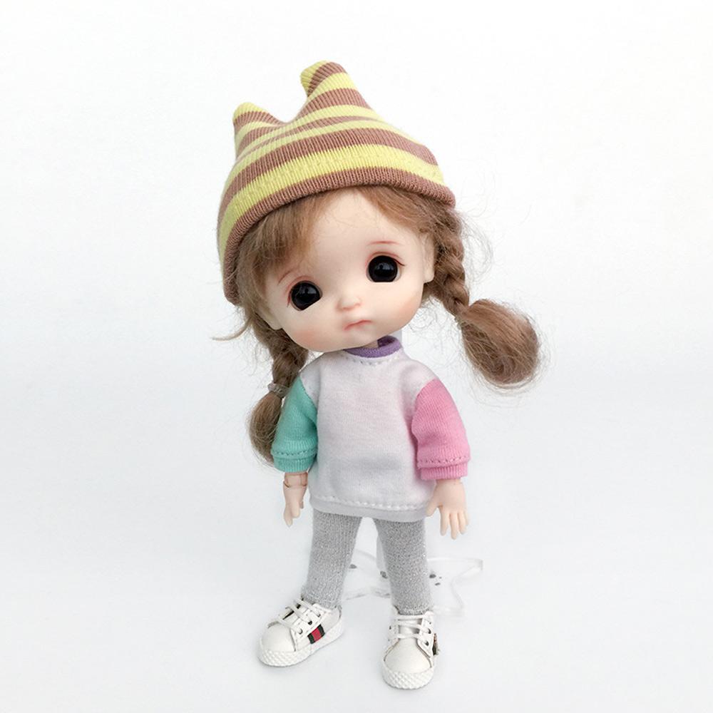 For 1/12 Bjd Fashion Cloth 1/12bjd Hat Striped Ear Hat Doll Clothes Accessories Doll Knitted Hat
