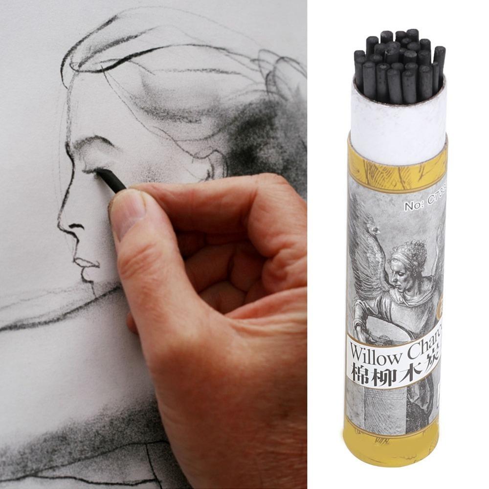 25PCS Four Types Charcoal Sticks Black Artist Charcoal Strips Quick Sketch Outlining