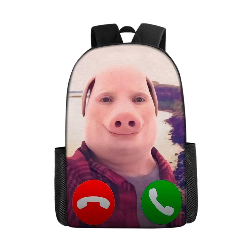 Funny John Plaid Shirt Pig Pork Printed School Bag Primary School Student 17-Inch Large Capacity One