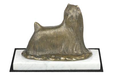 Yorkshire Terrier, Yorkie - Dog Figurine, Statue On White Marble, Trophy for Dog Show Exhibition