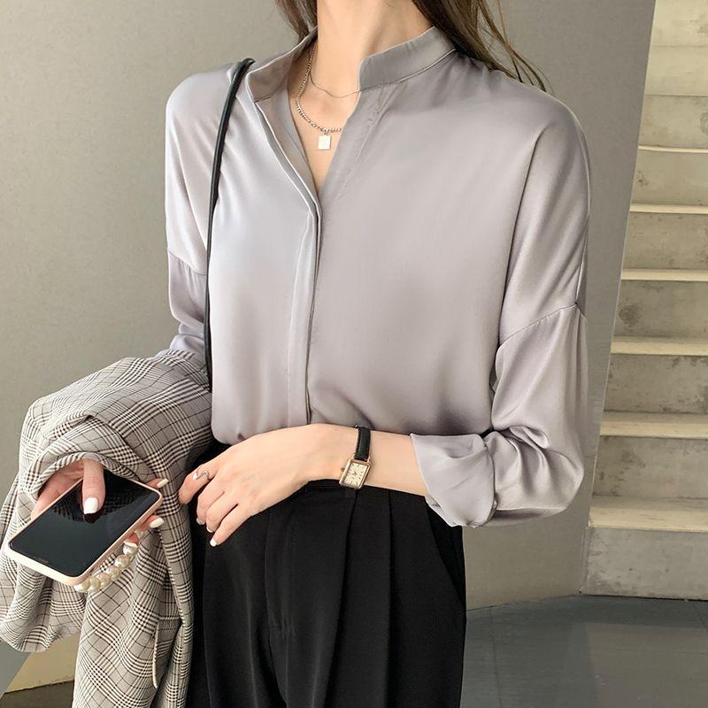 European Station Office Lady Style Single-Breasted Long-Sleeve Shirt