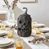 Halloween Candy Holder Handwoven Pumpkin Basket, Spooky Storage Basket with Lid, Vintage Wicker Rustic Seagrass Light Up Lantern LED Candle for Table