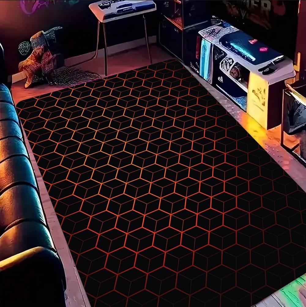 

Gaming Rug Cyber Honeycomb Style Theme Carpet Non-Slip Soft Easy To Clean Neon Gaming Decor Area Home Decor Mat 40X60cm