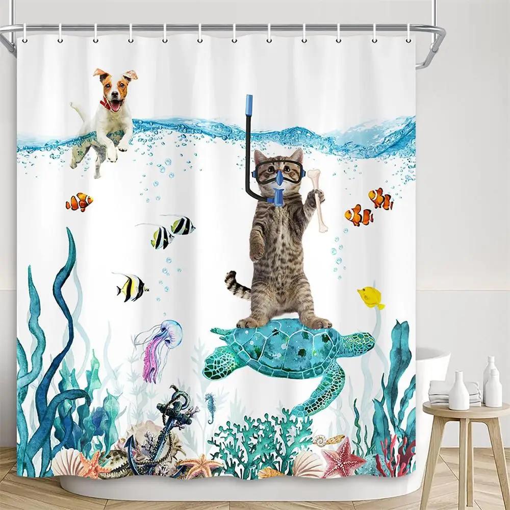

Funny Cat Dinosaur Shower Curtain Fishing Japanese Ocean Wave Rustic Wood Farmhouse Fabric Kids Bath Curtains For Bathroom Decor W60H190(CM)-1 Pcs