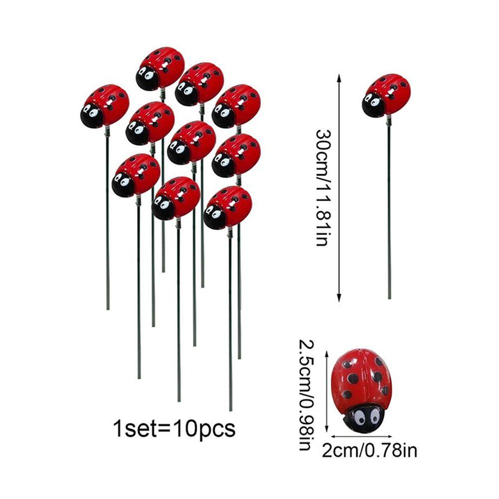 10PCS Plug-In Small Insects Stakes Rust-proof Lawn Stake Ladybug Sign Ladybug Stakes  Office