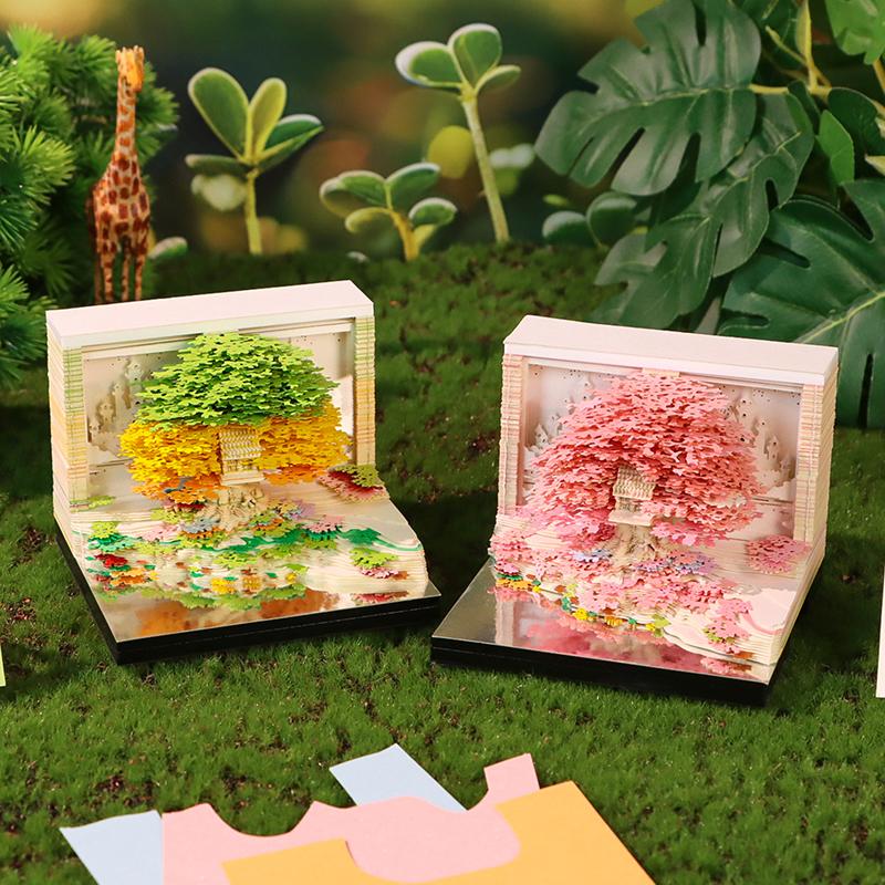 Time Piece Calendar 2026 Desk Calendar With Led Light 3D Tear-Away Calendar Paper Carving Art Memo Pad Notepad Gift Christmas