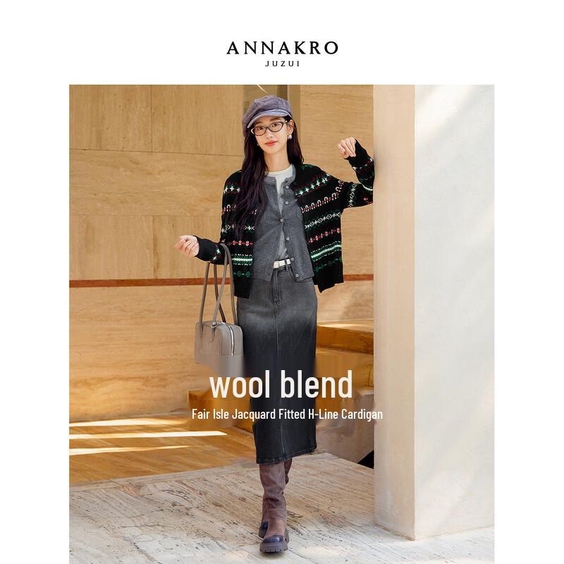 

JiuZi AnNaoKou Women s Retro Fair Isle Wool Jacquard Cardigan XL
