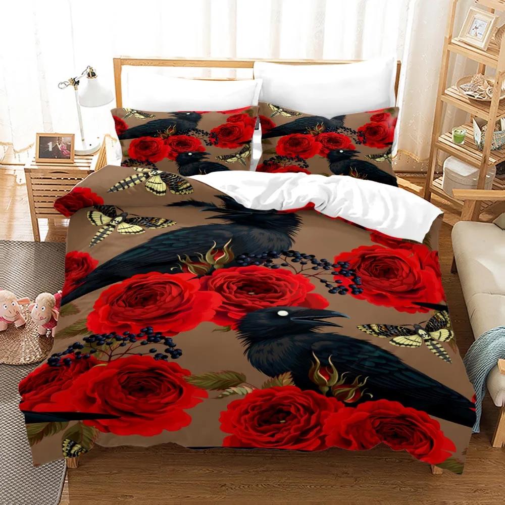 Death Moth Crow Duvet Cover Set Queen Size Phase Space Comforter Cover for Boys Abstract Exotic Aesthetic Bedding Set Dark Art
