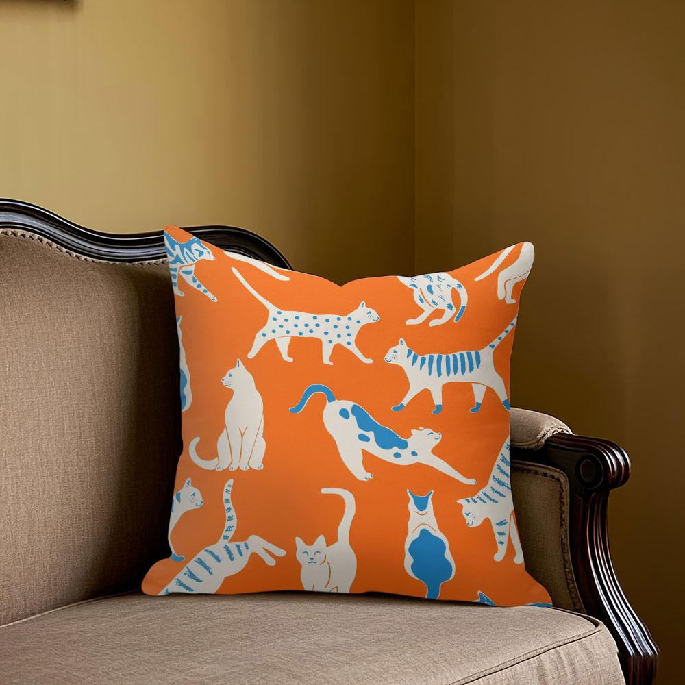 Orange White Cat square Jacquard Pillow Cover for Sofa Office Waist Cushion Cover Home Decorative Pillowcase 40x40cm