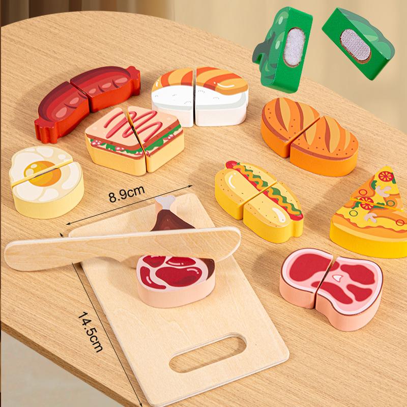 Educational Accessories Wooden Kitchen Pretend Toy Simulation Cutting Fruit Food Game Velcro Play Kitchen Montessori Toy For Kid