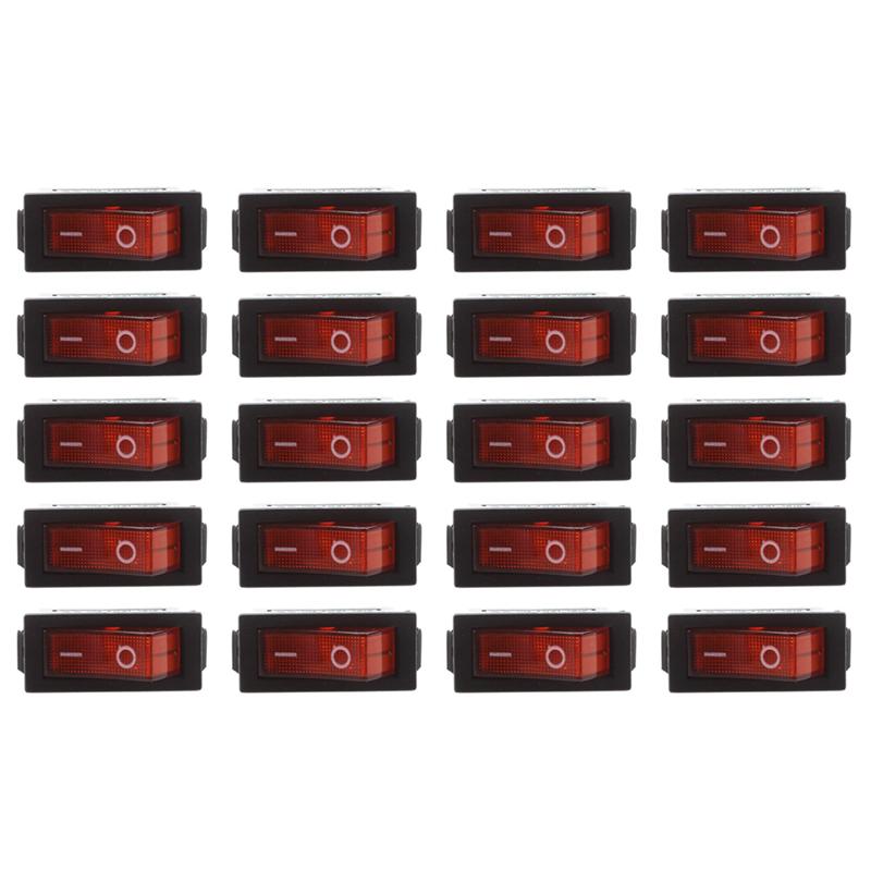 AC 16A/250V 20A/125V Red Light Illuminated On Off SPST Boat Rocker Switch X 20 Pcs-B61B