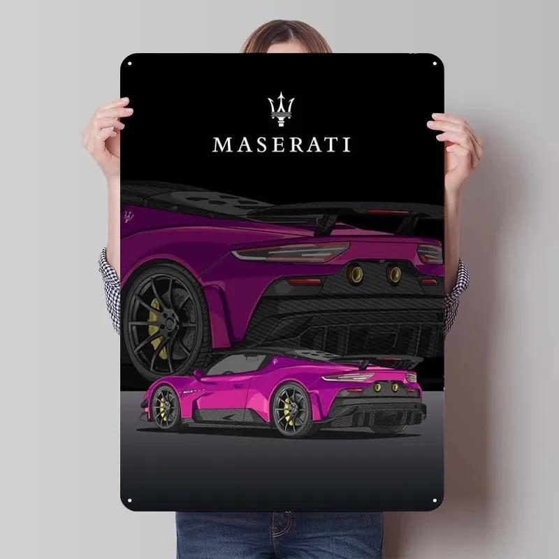 Maserati Plåtskylt Bilar Poster Dekoration för Hemdekorationer Retro Metallskylt Plakett för Garagsväggkonstdekoration Rum