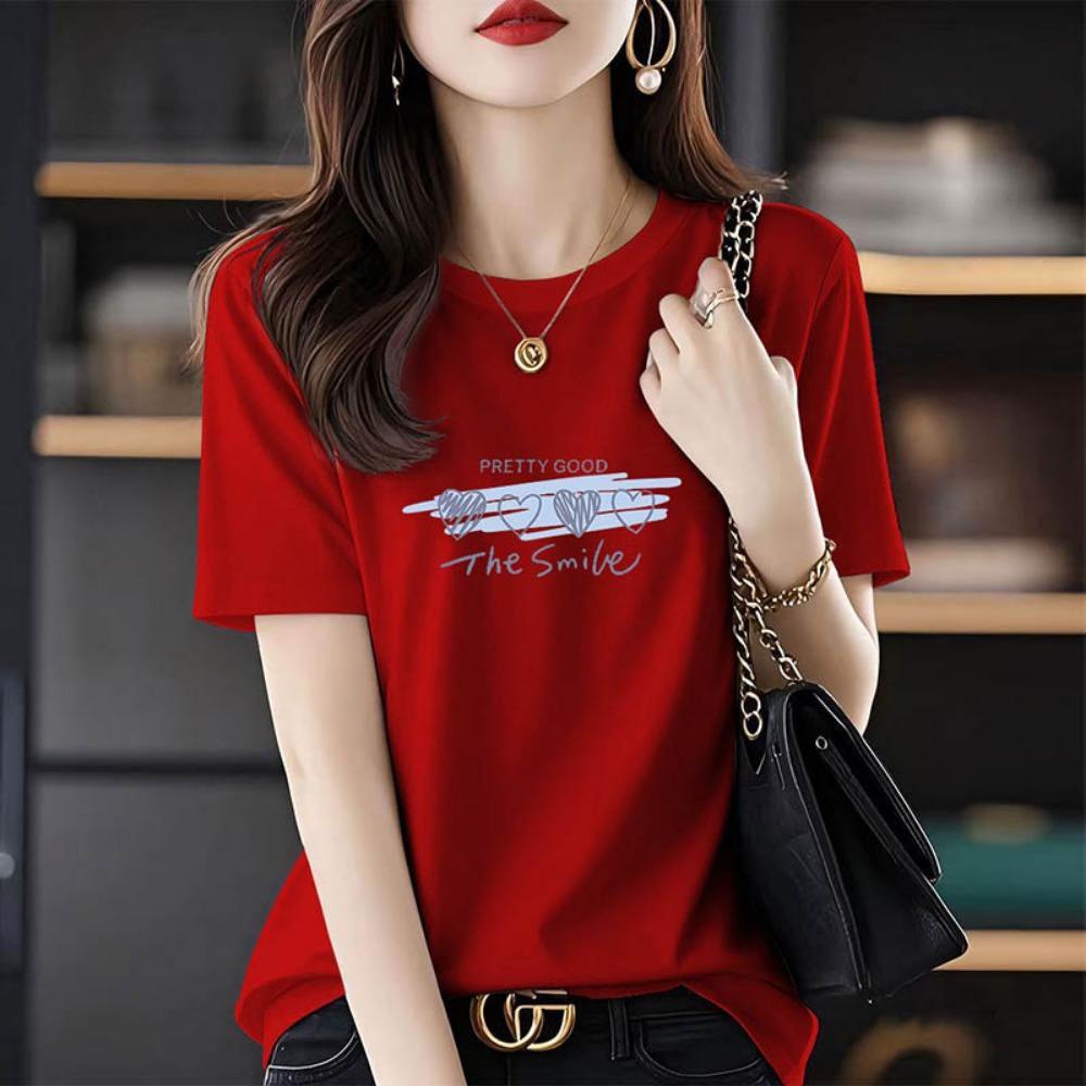 

Summer Chic Letter Print T-shirt Women Clothing Fashion All-match Basic Short Sleeve Top Tee Loose Pullover M