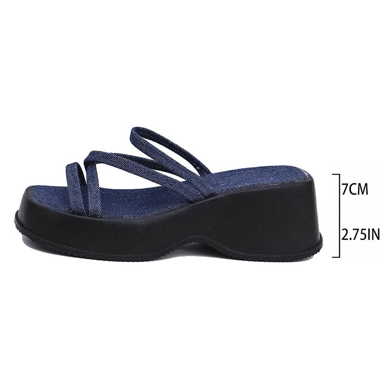 Denim Cross Strap Platform Sandals Woman Plus Size Fashion Thick Sole Slippers for Women 2025 Summer Wedge Heels Sandalias Mujer