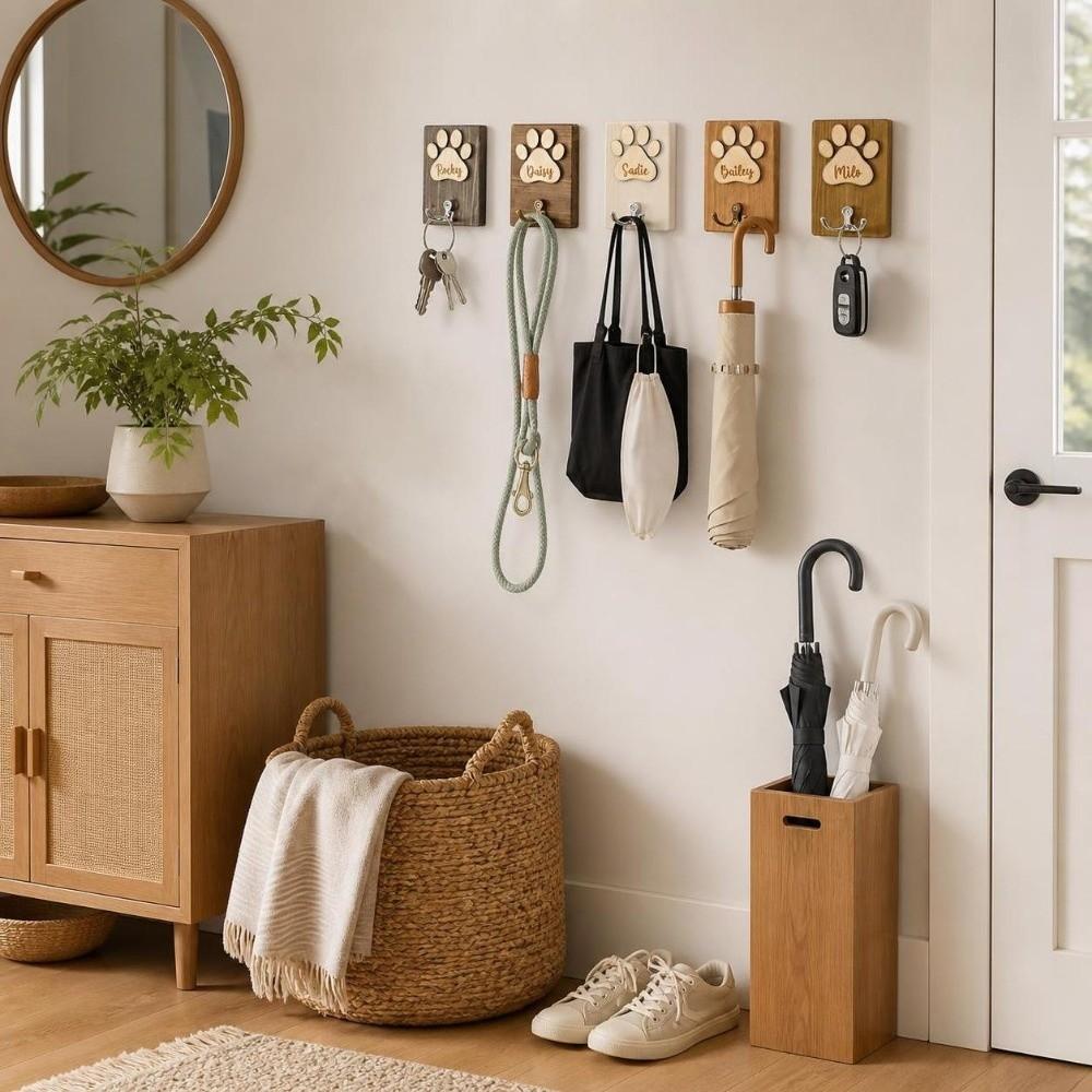 Unique Wooden Dog Paw Wall Hook Personalized Durable Dog Lead Holder Handmade Rustic Paw Print Hanger Indoor Decor