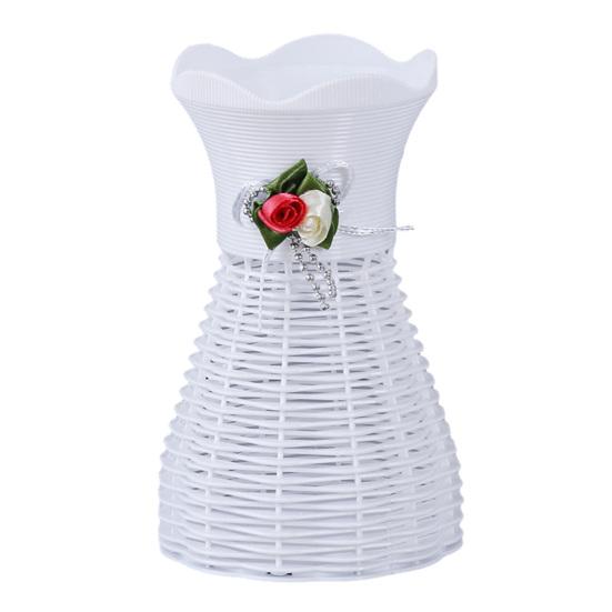 Woven Faux Rattan Vase for Flowers Plastic Weaving Texture Flower Vase Small Decorative Vase for Living Room Farmhouse Entryway Home Decor