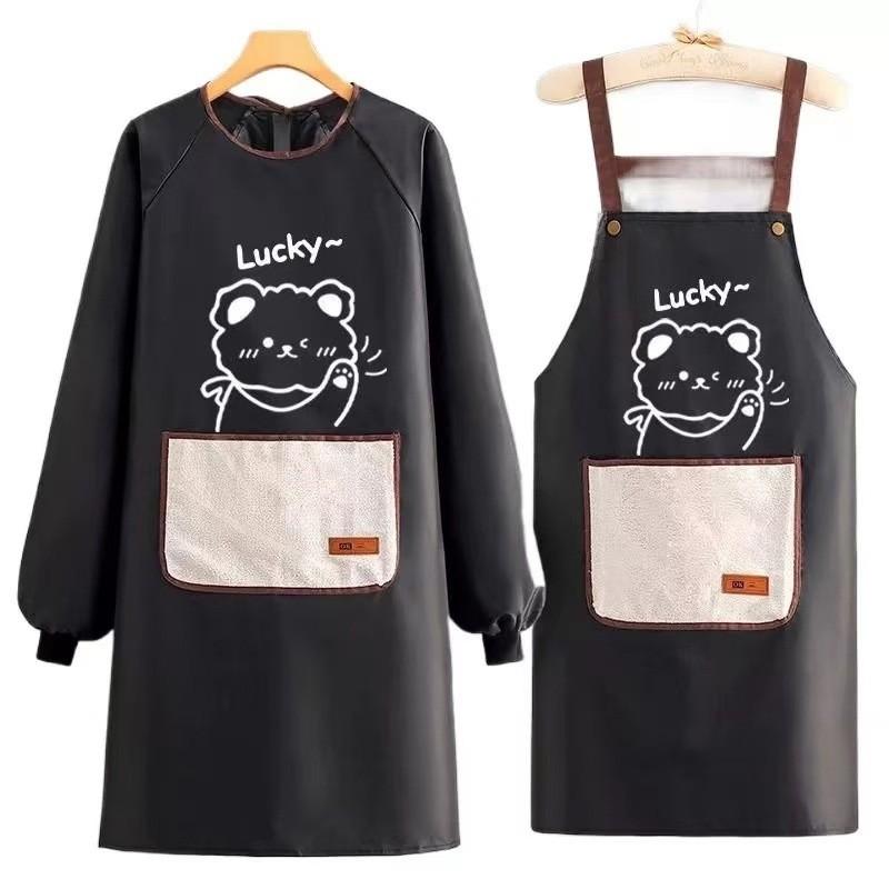 Long Cartoon Waterproof Sleeve Apron Kitchen Oil Resistant Cooking Thickened