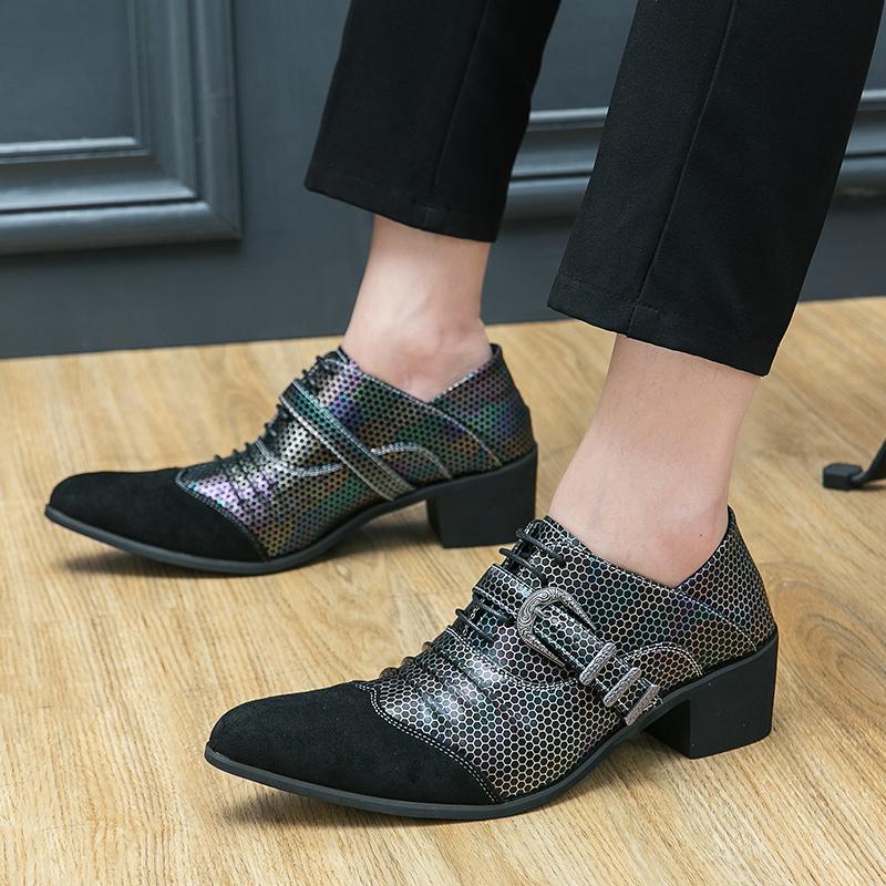 

Мужские белые кожаные туфли-дерби на высоком каблуке, свадебное платье, танцевальные деловые формальные туфли-лифты, увеличивающие рост, смокинг, блейзеры для выпускного вечера, мужская обувь EU:46 чёрный