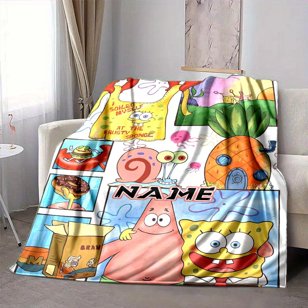 Custom 1pc Spongebob Squarepants Theme Blanket, Soft And Comfortable Blanket, Casual Warm, Camping Travel Blanket, Birthday Gift Q913168
