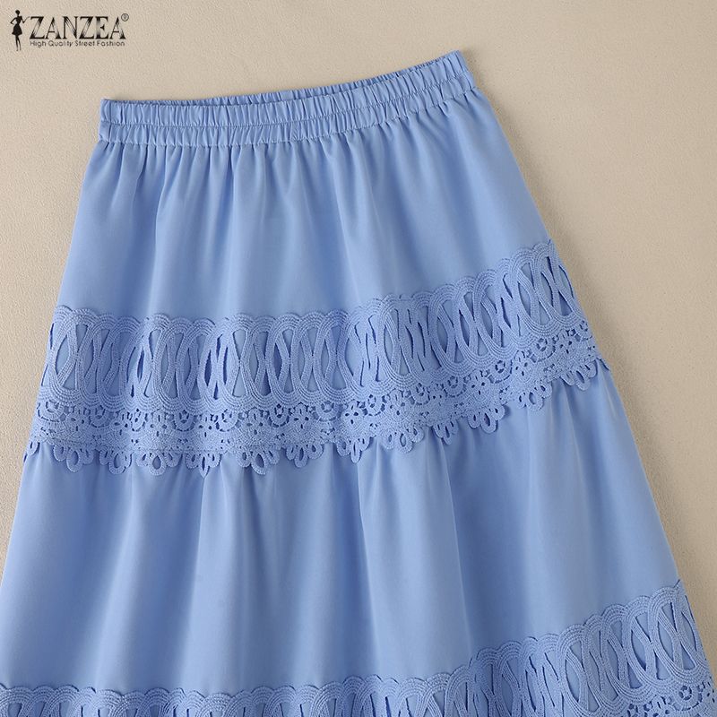 ZANZEA Kadın Rahat Elastik Bel Bol Tatil Uzun Etekler