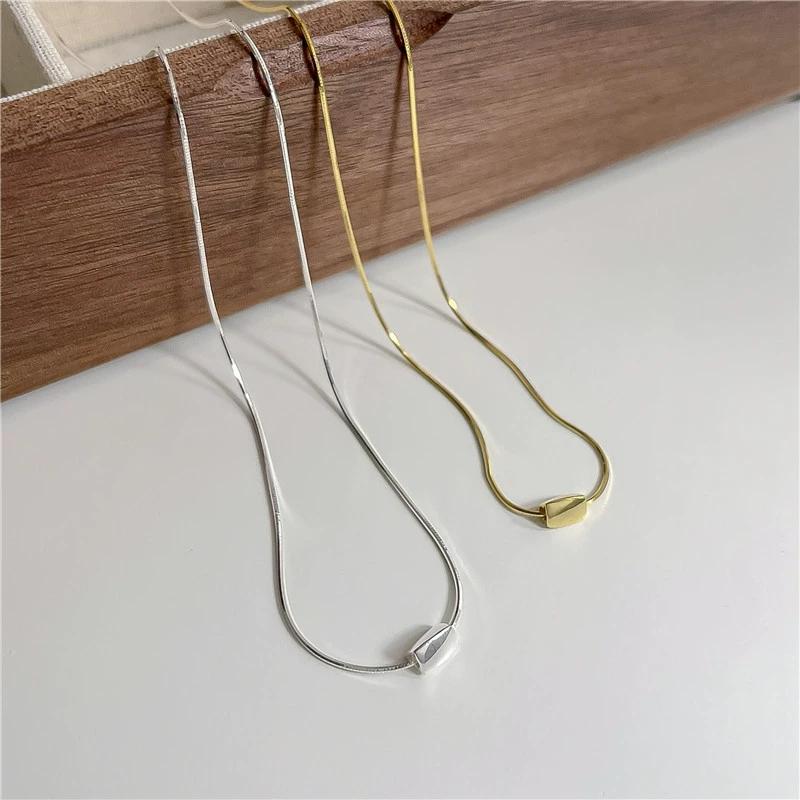 LT-8TL11 S925 Silver Necklace Pendant for Women Fashionable Twisted square Snake Bone Chain Collarbone Chain
