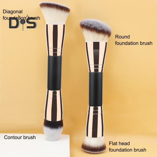 Doppelköpfiger Make-up-Pinsel, professionell, schräg, flache Oberseite, synthetische Kabuki-Grundlage, loses Puder, Rouge, Lidschatten, Kontur, Concealer, Mischkosmetik