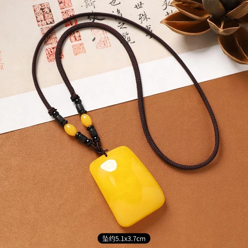 Amber Beeswax Necklace Chicken Oil Yellow No Matter Brand Pixiu Pendant Retro Women's Long Sweater Chain Men's Accessories
