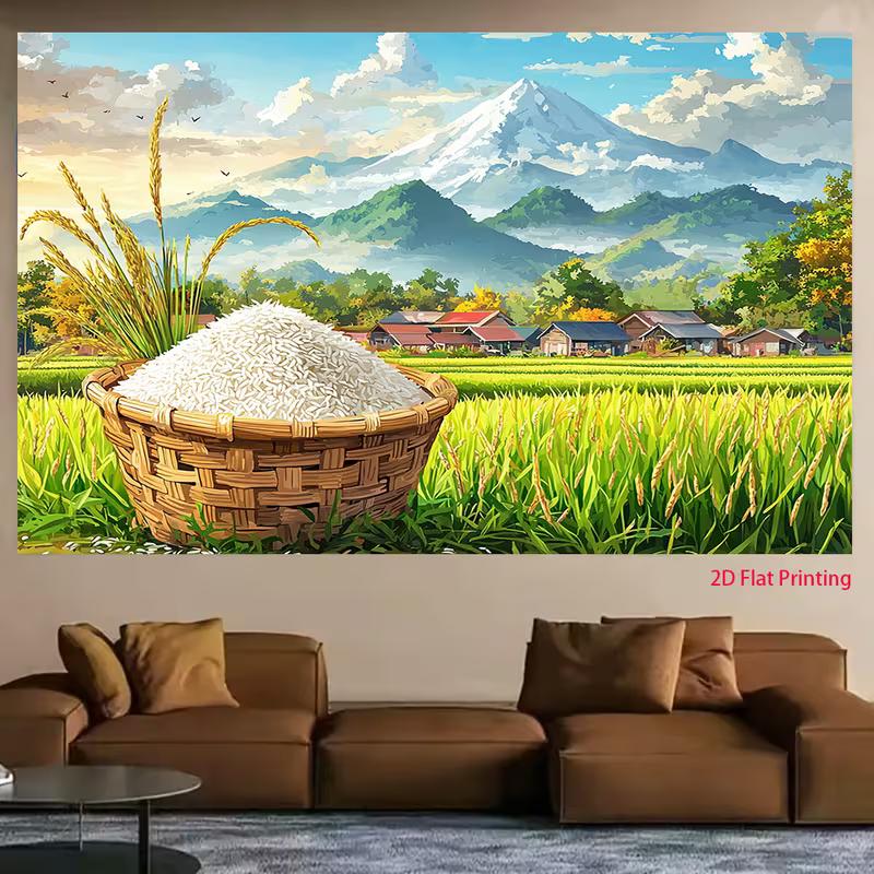 

2D Countryside Rice Tapestry, Rural Farm Scene with Mount Fuji and Rice 47.2x31.5inch/120*80cm