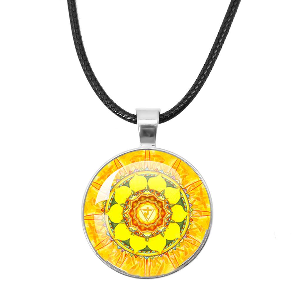 New Necklace Mandala Art Picture Rope Chain Glass Pendant Necklaces Sacred Geometry Yoga Om Fashion Jewelry Gift
