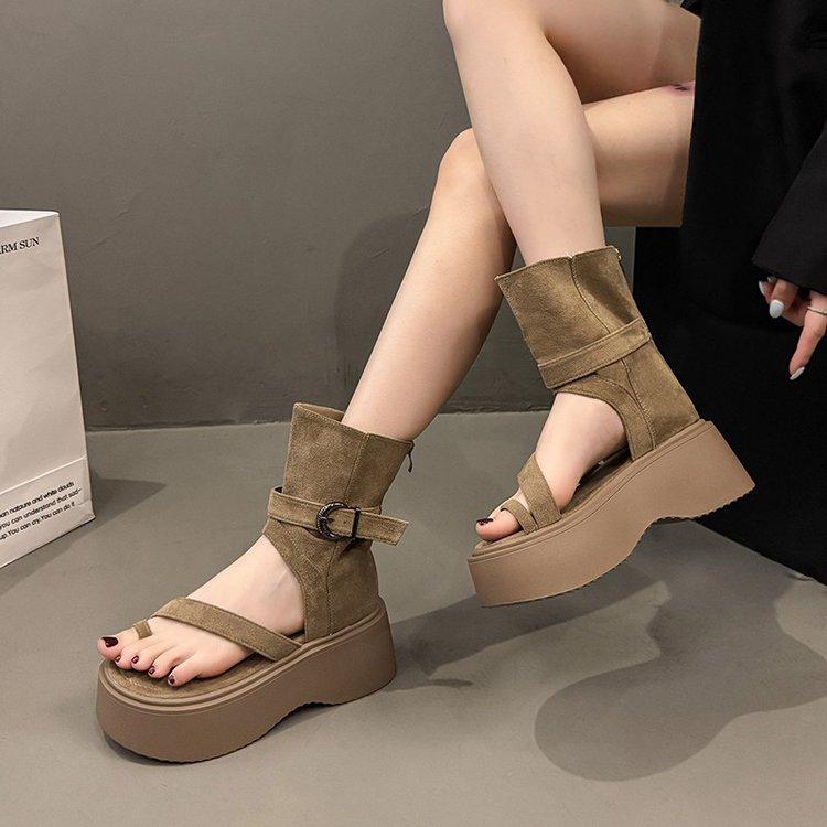 Vintage Platform Roman Sandals Women's 2025 Summer New Fashion Set Toe High-top Sandals Heightening Rear Zipper Short Boots