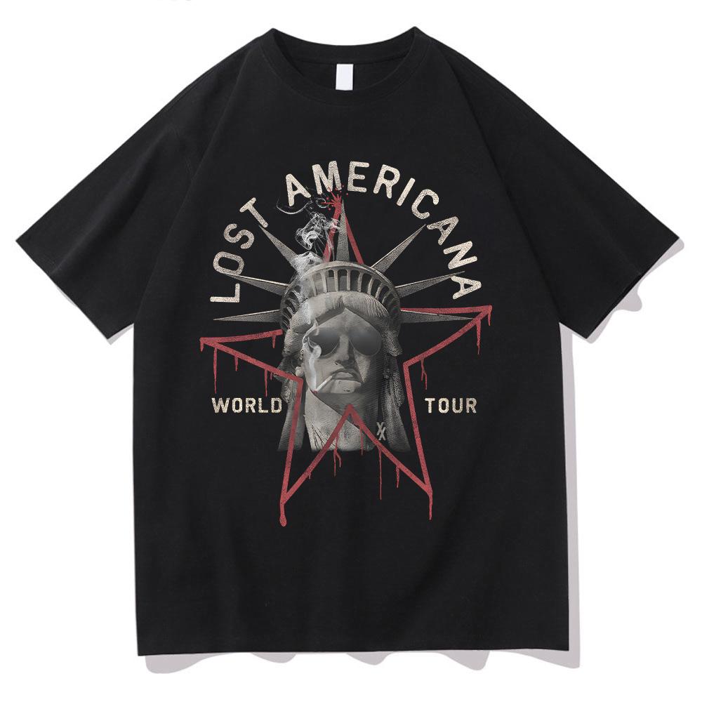 Футболки Lost Americana World Tour Футболка Liberty Tour Летняя Хлопковая Одежда С Круглым Вырезом Унисекс Топы XS чёрный