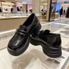 French Mary Jane butterfly small leather shoes women's 2025 autumn new platform one-pedal loafers thick heel medium heel single shoes