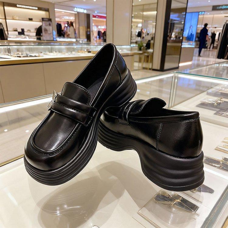 French Mary Jane butterfly small leather shoes women's 2025 autumn new platform one-pedal loafers thick heel medium heel single shoes