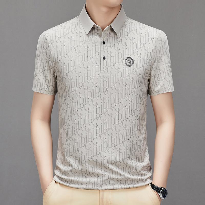 Summer High-end Short Sleeved Polo Shirt for Men's Luxurious Embossed Casual Fashion Comfortable Breathable Cool Top
