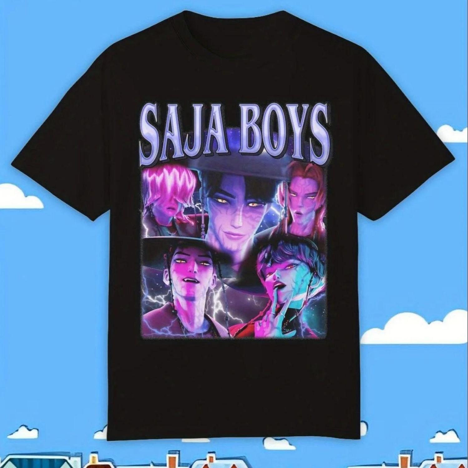 

Вінтажна футболка Saja Boys з принтом K-kPop Мисливці на демонів Аніме Футболка з коротким рукавом Літня футболка для дівчинки/хлопчика Повсякденні топи з круглим вирізом Одяг XXXXXL