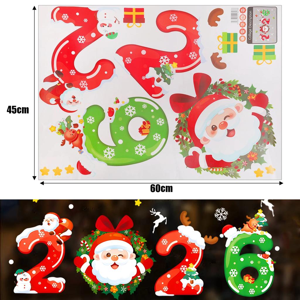 2026 Christmas Window Electrostatic Stickers Universal Car Glass Window Doors PVC Sticker Home Festive Party DIY Decor Decals