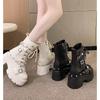 New Women Fur Ankle Boots Thick Sole Leather Combat Motorcycle Boot Autumn Winter Warm Plush High Platform Snow Shoes Woman 10CM